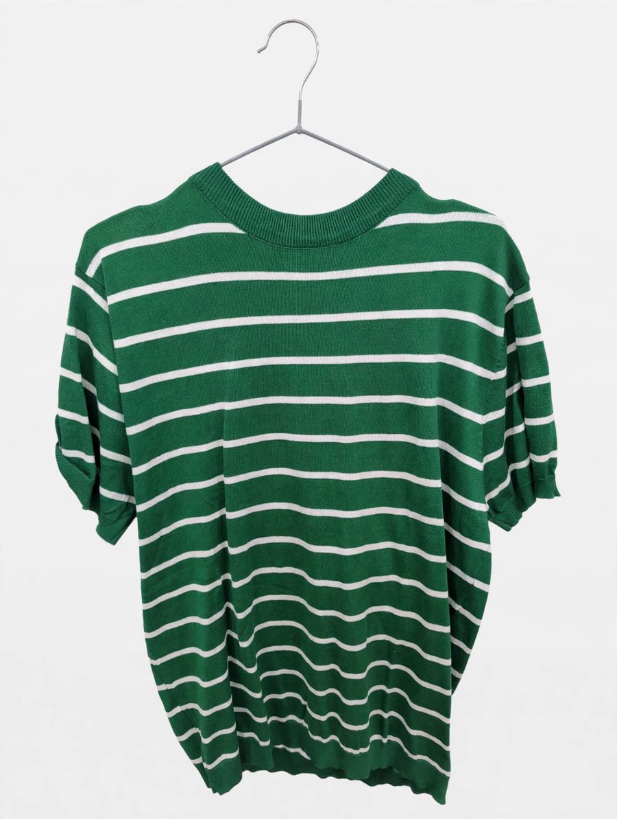 Green and white striped knit tee