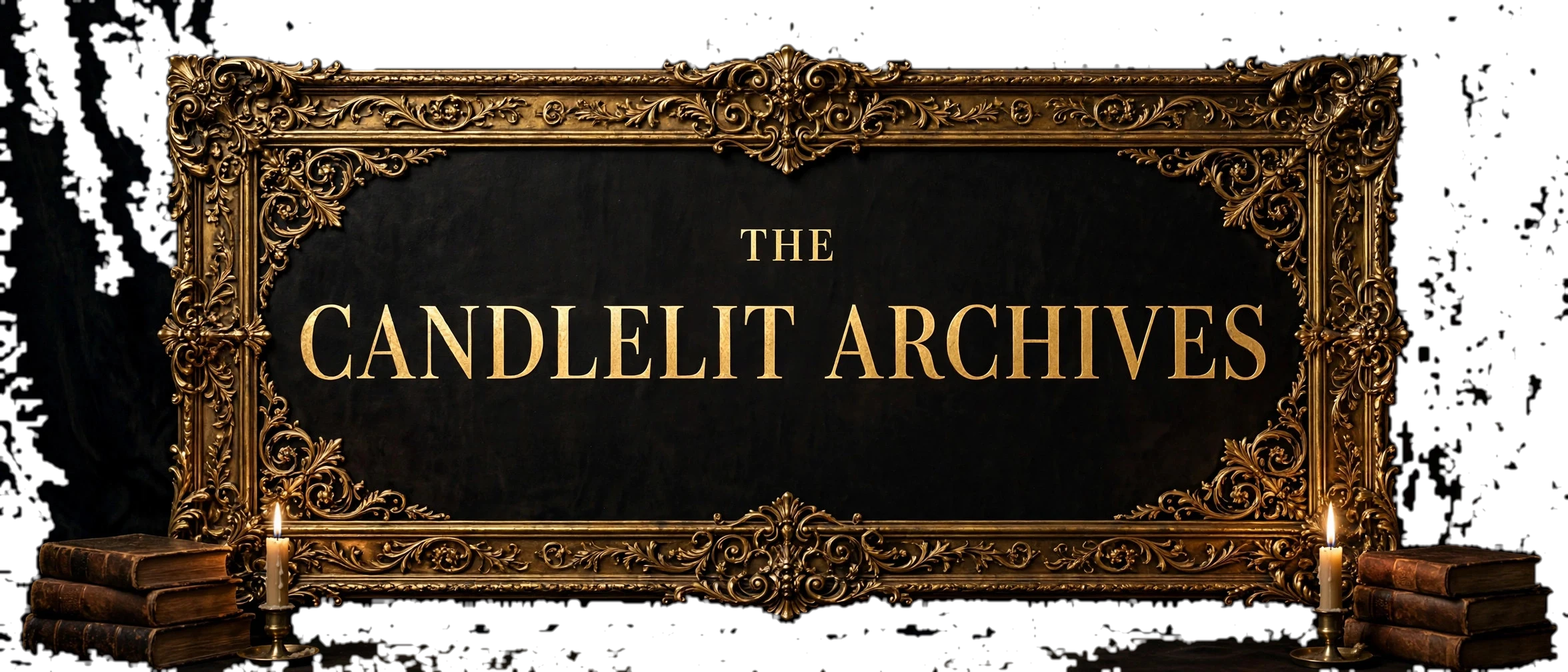 The Candlelit Archives, in ornate gilded lettering